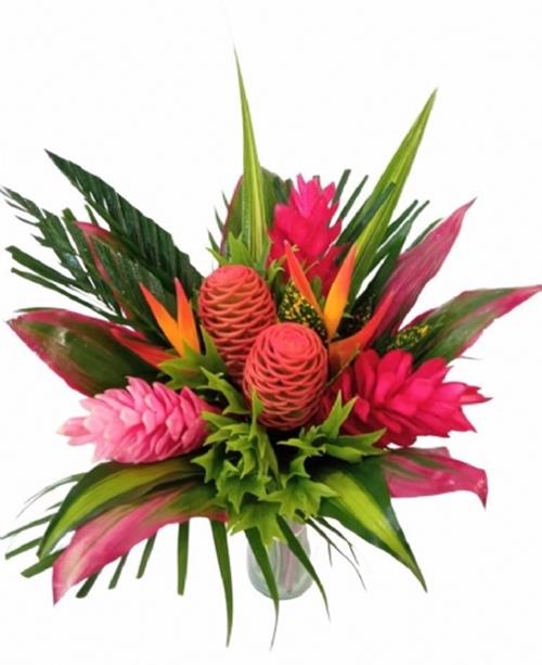 ROUND BRUSHED TROPICAL BOUQUET